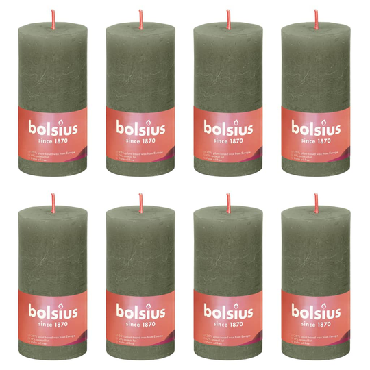 Bolsius Pilarikynttilät Shine 8 kpl rustiikkinen 100x50 mm oliivi