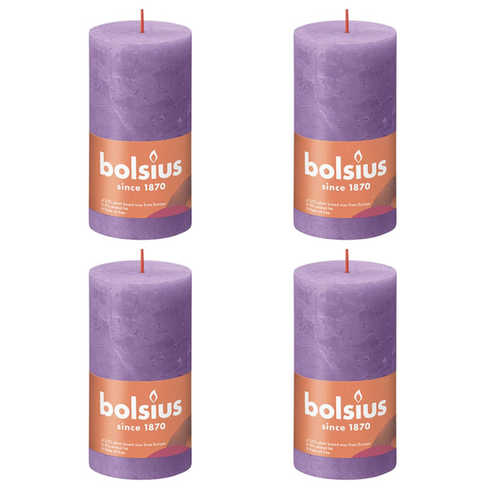 Bolsius Pilarikynttilät Shine 4 kpl rustiikkinen 130x68 mm violetti