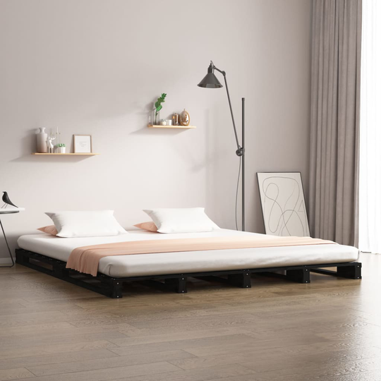 vidaXL Sängynrunko musta 140x200 cm täysi mänty