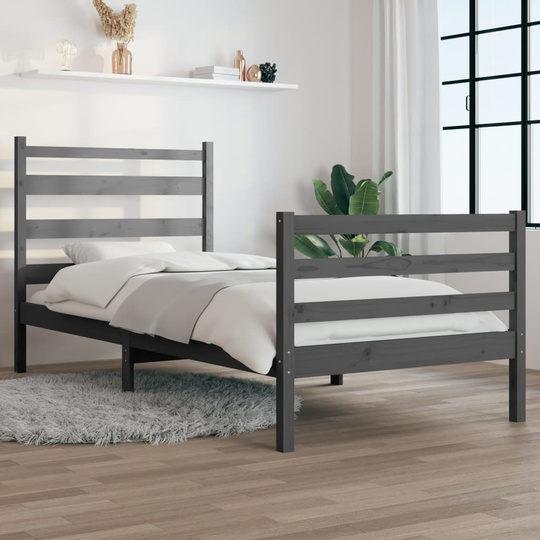 vidaXL Sängynrunko täysi mänty 100x200 cm harmaa