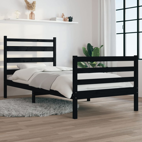 vidaXL Sängynrunko täysi mänty 90x200 cm musta
