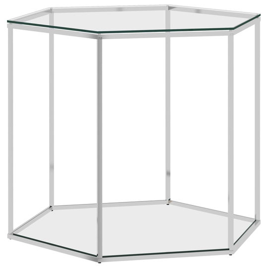 vidaXL Sohvapöytä hopea 60x53x50 cm ruostumaton teräs ja lasi