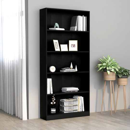 vidaXL 5-tasoinen kirjahylly musta 80x24x175 cm lastulevy