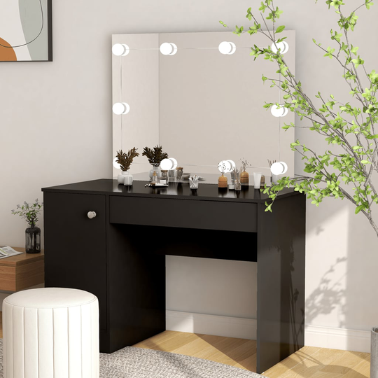 vidaXL Meikkipöytä LED-valoilla 110x55x145 cm MDF musta
