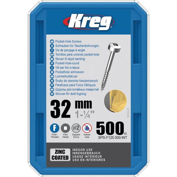 Kreg SML-F125-500-INT Ruuvi 32 mm Ø, sinkitty, Maxi-Loc 500-pakkaus