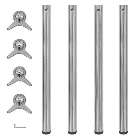 vidaXL 242137 4 Height Adjustable Table Legs Brushed Nickel 870 mm