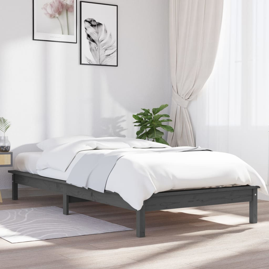 vidaXL Sängynrunko harmaa 75x190 cm täysi mänty 2FT6 Small Single