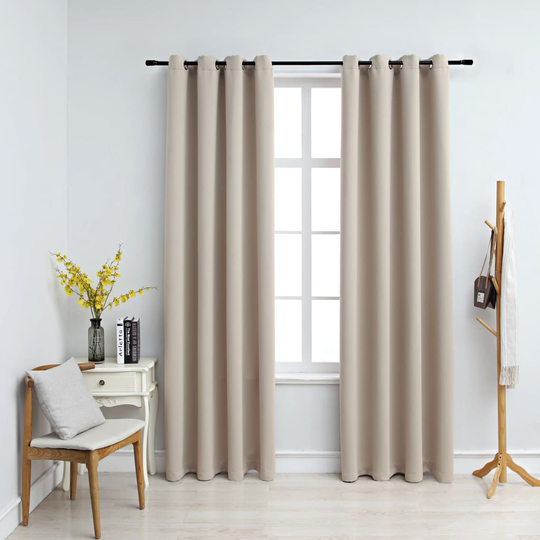 vidaXL Pimennysverhot metallirenkailla 2 kpl beige 140x225 cm