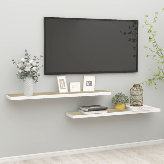 vidaXL Kelluvat seinähyllyt 2kpl tammi ja valkoinen 120x23,5x3,8cm MDF
