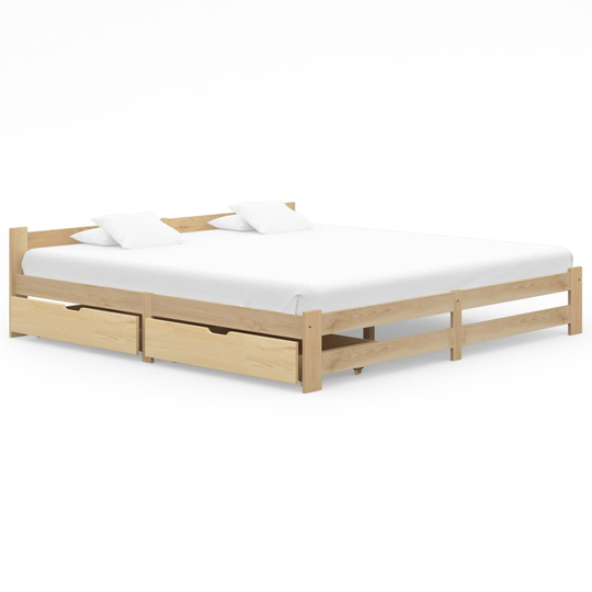 vidaXL Sängynrunko 2 vetolaatikolla täysi mänty 200x200 cm