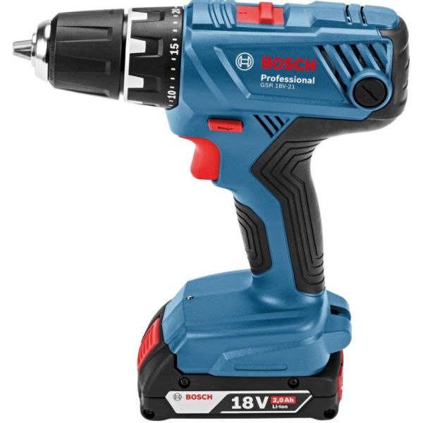 Bosch GSR 18V-21 Ruuvinväännin 2,0 Ah akuilla ja laturilla