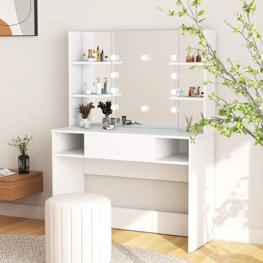 vidaXL Meikkipöytä LED-valoilla 100x40x135 cm MDF valkoinen