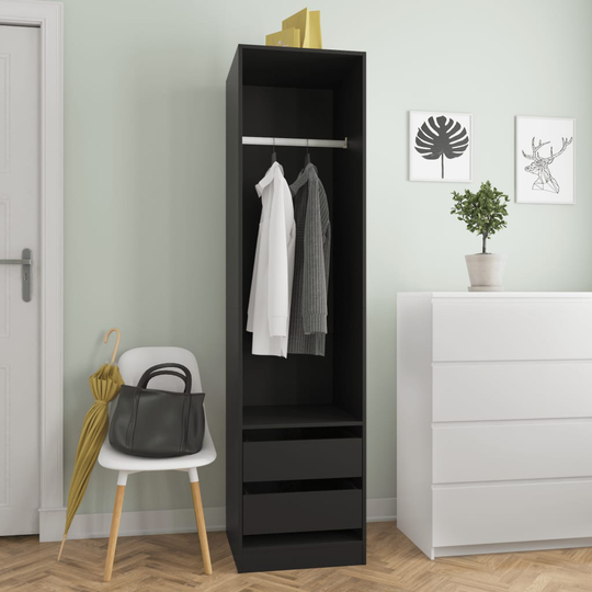 vidaXL Vaatekaappi vetolaatikoilla musta 50x50x200 cm lastulevy