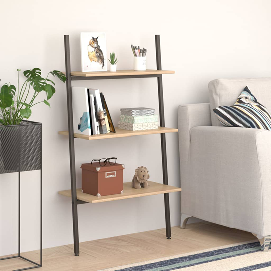 vidaXL 3-kerroksinen kalteva hylly vaaleanruskea ja musta 64x34x116 cm
