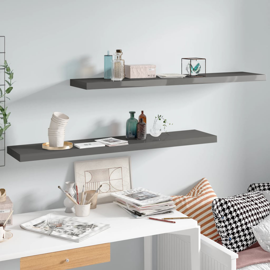 vidaXL Kelluvat seinähyllyt 2kpl kork.kiilto harmaa 120x23,5x3,8cm MDF