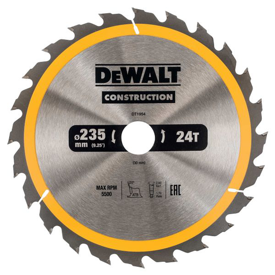 Dewalt DT1954-QZ Pyörösahanterä 235 x 30 mm, 24T