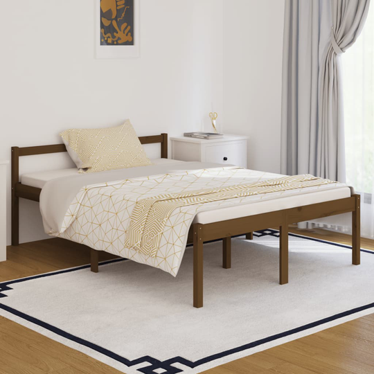 vidaXL Sängynrunko hunajanruskea täysi mänty 135x190 cm 4FT6 Double