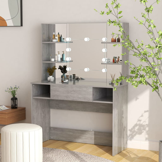 vidaXL Meikkipöytä LED-valoilla 100x40x135 cm MDF betoninharmaa