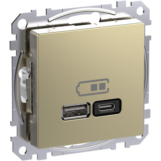 Schneider Electric Exxact WDE004983 USB-latausliitäntä 2 lähtöä, A+C Metalliväri