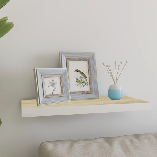 vidaXL Kelluva seinähylly tammi ja valkoinen 60x23,5x3,8 cm MDF
