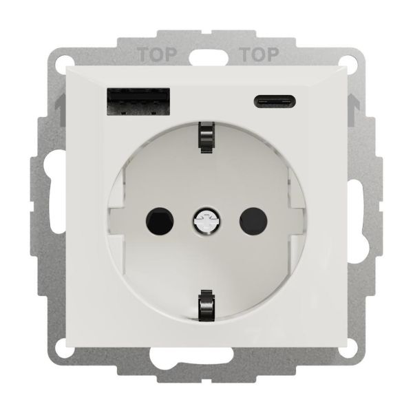 Elko USB A+C 3A Schuko fv Latausliitäntä Valkoinen