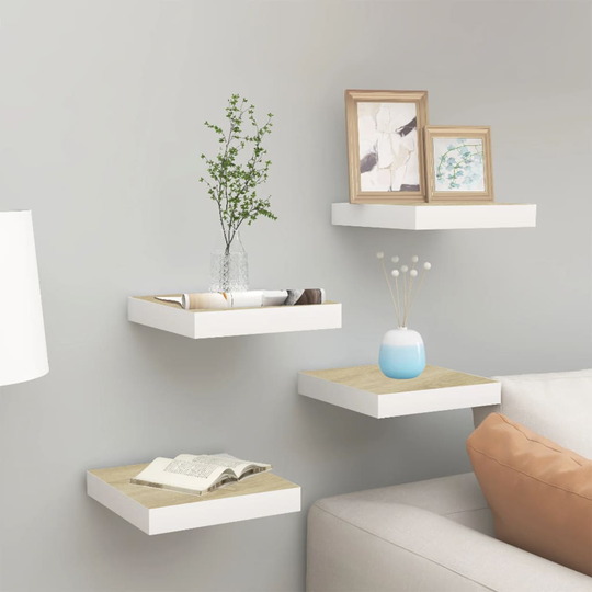 vidaXL Kelluvat seinähyllyt 4 kpl tammi ja valkoinen 23x23,5x3,8cm MDF