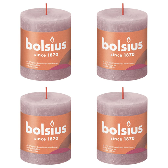 Bolsius Pilarikynttilät Shine 4 kpl rustiikkinen 80x68 mm samea ruusu