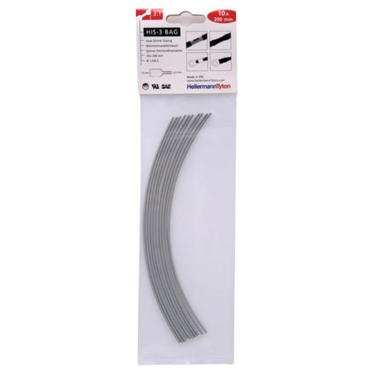 Hellermann Tyton HIS-3 Bag 1,5/0,5 Kutistesukka 1,5/0,5 x 200 mm, 10 kpl/pakkaus Harmaa