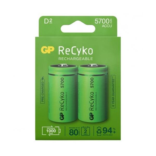GP Batteries ReCyko 5700 Ladattavat paristot D, 2-pakkaus