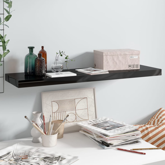 vidaXL Kelluva seinähylly korkeakiilto musta 90x23,5x3,8 cm MDF