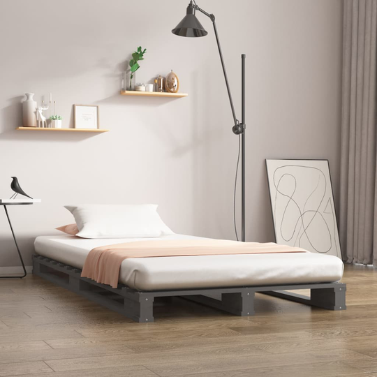 vidaXL Sängynrunko harmaa 90x200 cm täysi mänty