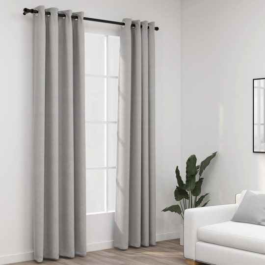 vidaXL Pellavamaiset pimennysverhot renkailla 2 kpl harmaa 140x245 cm
