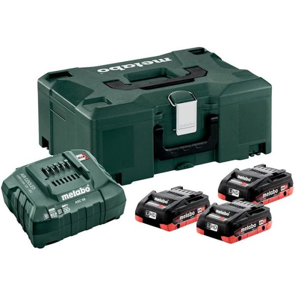 Metabo Bas-set Latauspaketti 3 kpl 4,0 Ah:n akkuja, laturi ja laukku