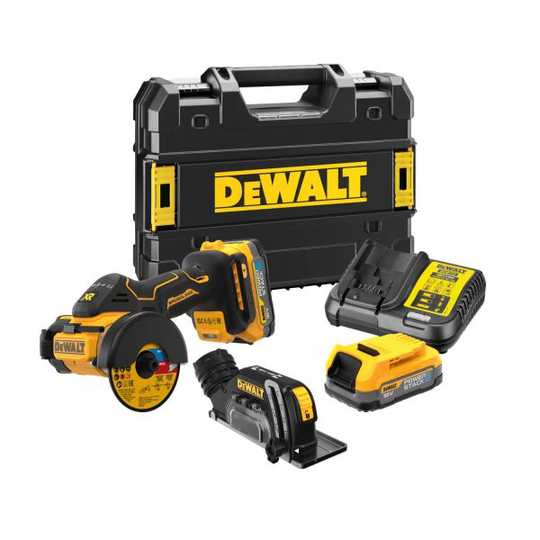 Dewalt DCS438E2T-QW Kulmahiomakone sis. akun ja laturin