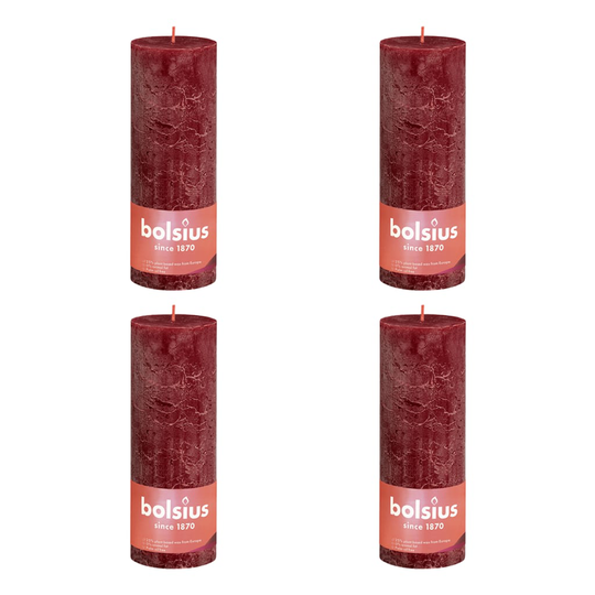 Bolsius Pilarikynttilät Shine 4 kpl rustiikkinen 190x68 mm punainen