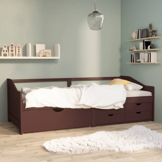 vidaXL Päivävuode 3-istuttava laatikoilla tummanruskea mänty 90x200 cm