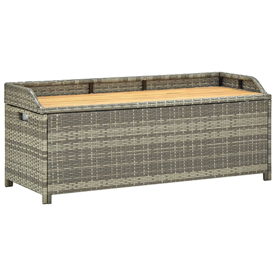 vidaXL Puutarhan säilytyspenkki 120 cm polyrottinki harmaa
