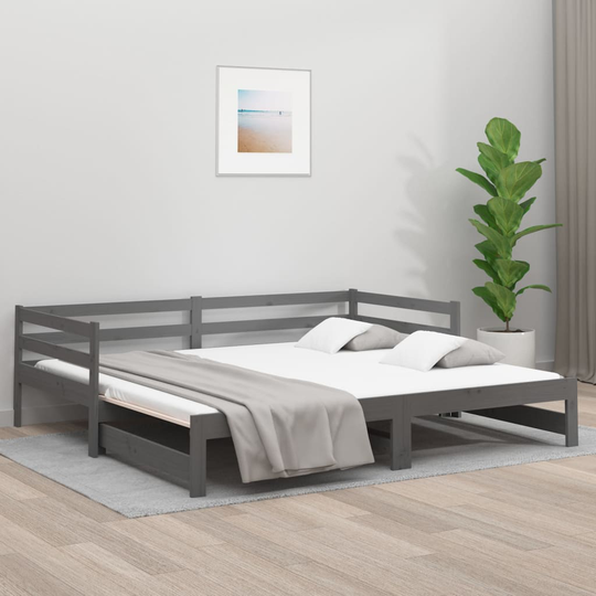 vidaXL Sohvasänky ulosvedettävä harmaa 2x (80x200) cm täysi mänty