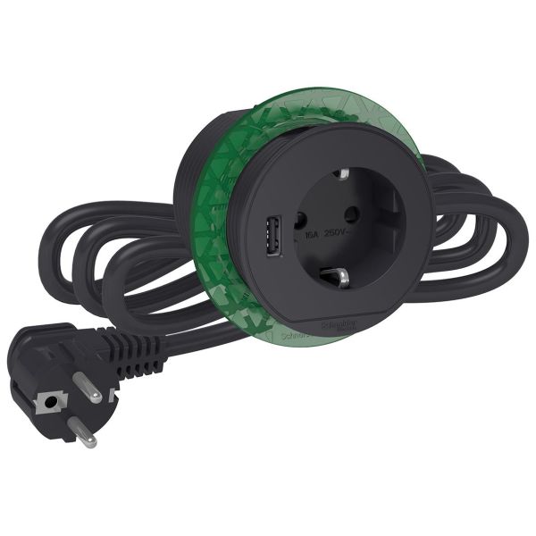 Schneider Electric XS USB-A Unica Pöytäyksikkö piiloasennus, 60 mm Harmaa