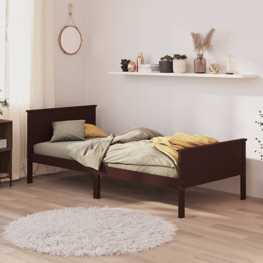 vidaXL Sängynrunko tummanruskea täysi mänty 90x200 cm