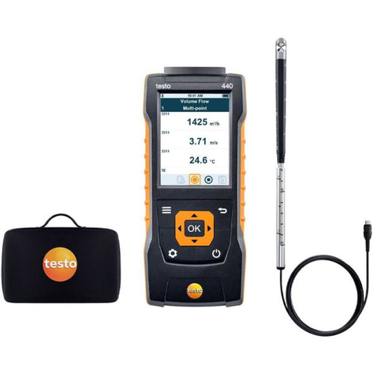 Testo 440 Siipipyörämittaussarja ø 16 mm, siipipyöräanturilla, mukana laukku