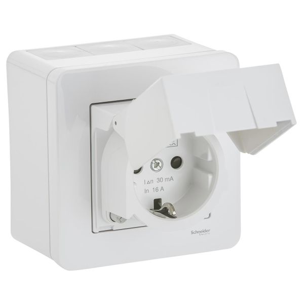 Schneider Electric WDE002979 Seinäpistorasia vikavirtasuojalla, pinta, IP44, valkoinen