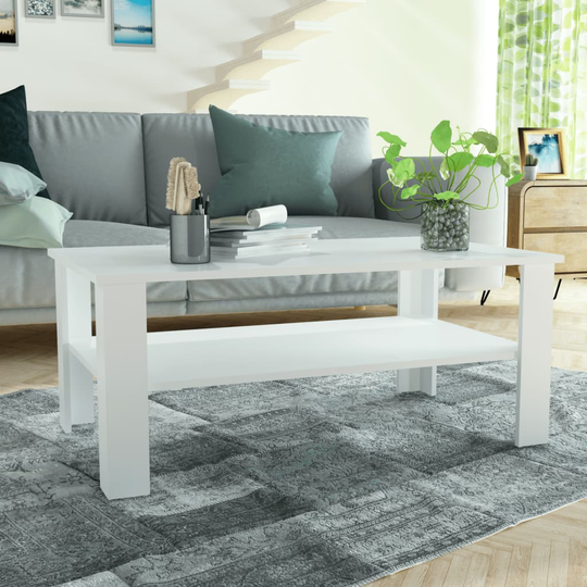 vidaXL Sohvapöytä lastulevy 100x59x42 cm valkoinen