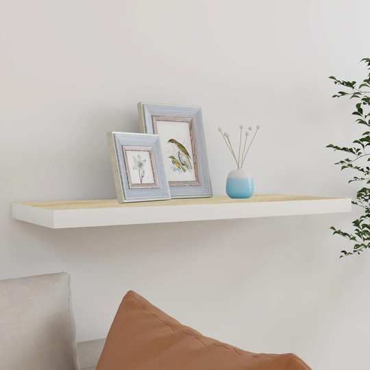 vidaXL Kelluva seinähylly tammi ja valkoinen 80x23,5x3,8 cm MDF