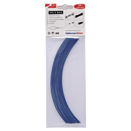 Hellermann Tyton HIS-3 Bag 1,5/0,5 Kutistesukka 1,5/0,5 x 200 mm, 10 kpl/pakkaus sininen