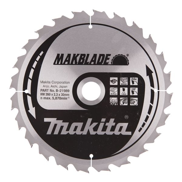 Makita B-21989 Sahanterä 260X2,3x30 mm, 24T