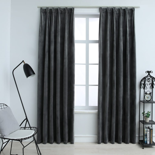 vidaXL Pimennysverhot koukuilla 2 kpl sametti antrasiitti 140x225 cm