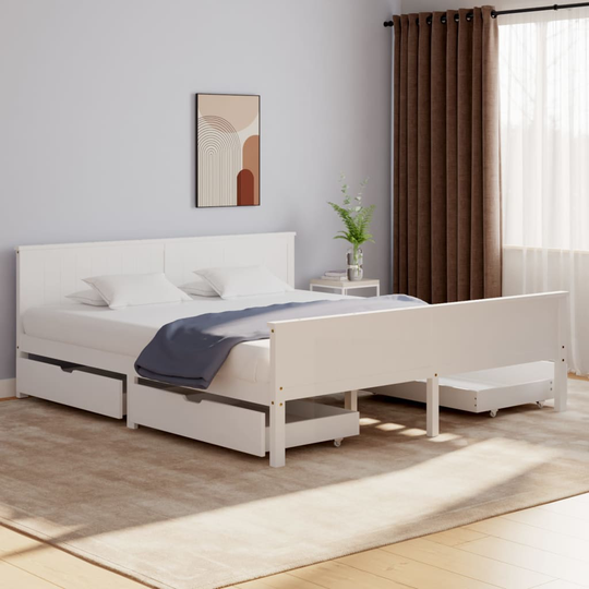 vidaXL Sängynrunko 4 vetolaatikolla valkoinen täysi mänty 180x200 cm