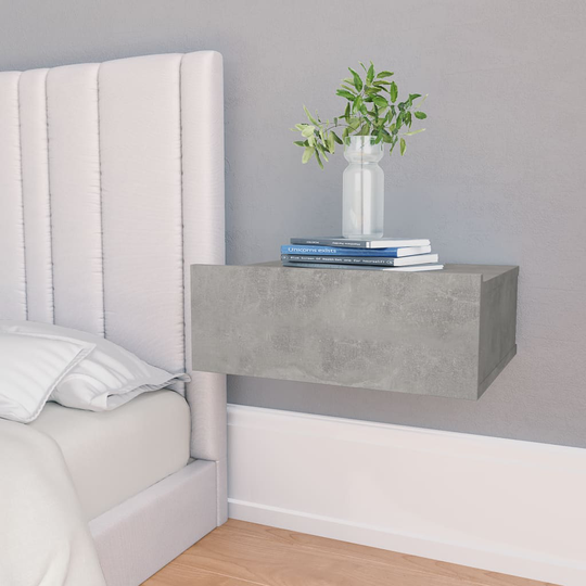 vidaXL Kelluvat yöpöydät 2 kpl betoninharmaa 40x30x15 cm lastulevy