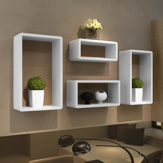 vidaXL Hyllysetti 4 kpl suorakulmainen särmiö Valkoinen
